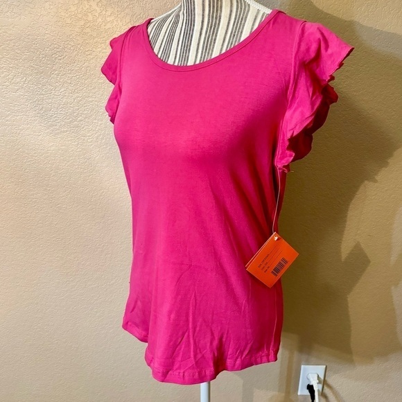 NWT Tracy Negoshian Top XS Barbie Pink Kayla Short Ruffle Sleeves Cotton Strch - Picture 5 of 13